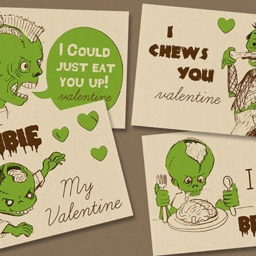 INSTANT DOWNLOAD zombie classroom valentines funny illustrated printable children's boy valentines brains gross boy valentine's cards