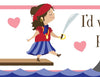 INSTANT DOWNLOAD Printable treat topper valentine's day pirate girl ocean shark valentine candy bag classroom ship sea waves sword funny