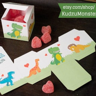 INSTANT DOWNLOAD printable dinosaur valentine's day candy treat box foldable rigami box cute dinos gift box classroom valentine craft