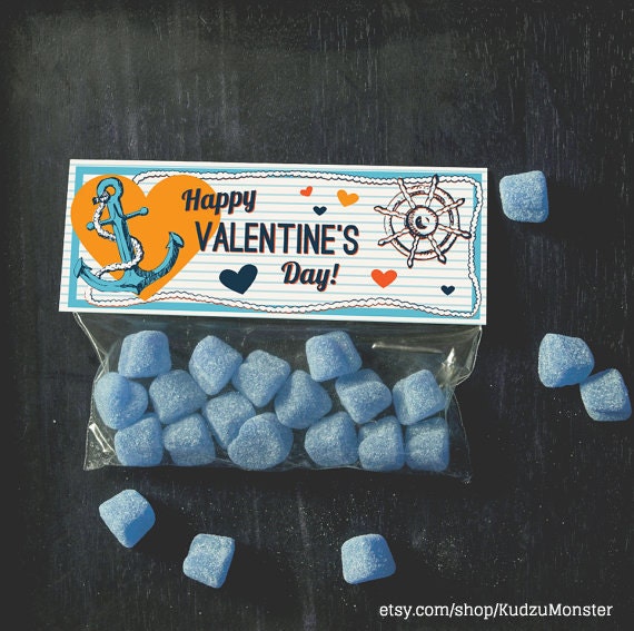 INSTANT DOWNLOAD Printable treat topper valentine's day nautical anchor sailor ship sea ocean valentine candy bag topper treat bag top