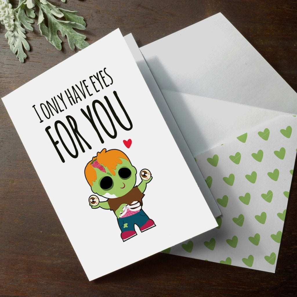 INSTANT DOWNLOAD cute zombie printable nerd walking dead I only have eyes for you funny zombie anniversary romantic love card