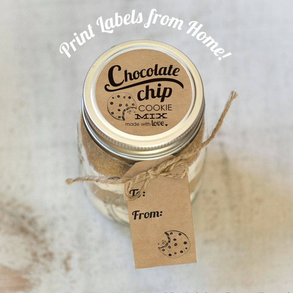 Cookie Mix Print at home labels and tags for homemade mason jar gifts printable faux kraft rustic gift tags and top label chocolate chip kit