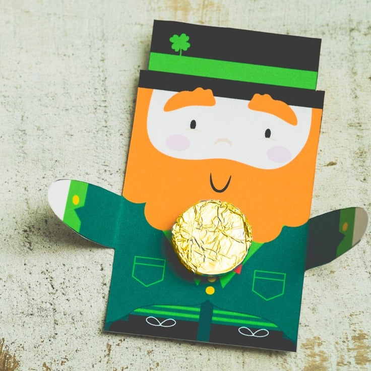 St. Patrick's Day Candy Huggers Party printable leprechaun cute classroom favors single gold candy holder gift for friends or party favors