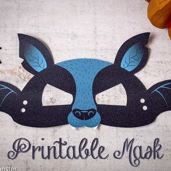 Printable Halloween Bat Mask for kids DIY Halloween activity instant download print at home mask with wings and fangs