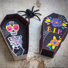 Halloween Sugar Skull Day of the Dead printable coffin party favor boxes Dia de los Muertos bright pink girly print at home DIY for candy