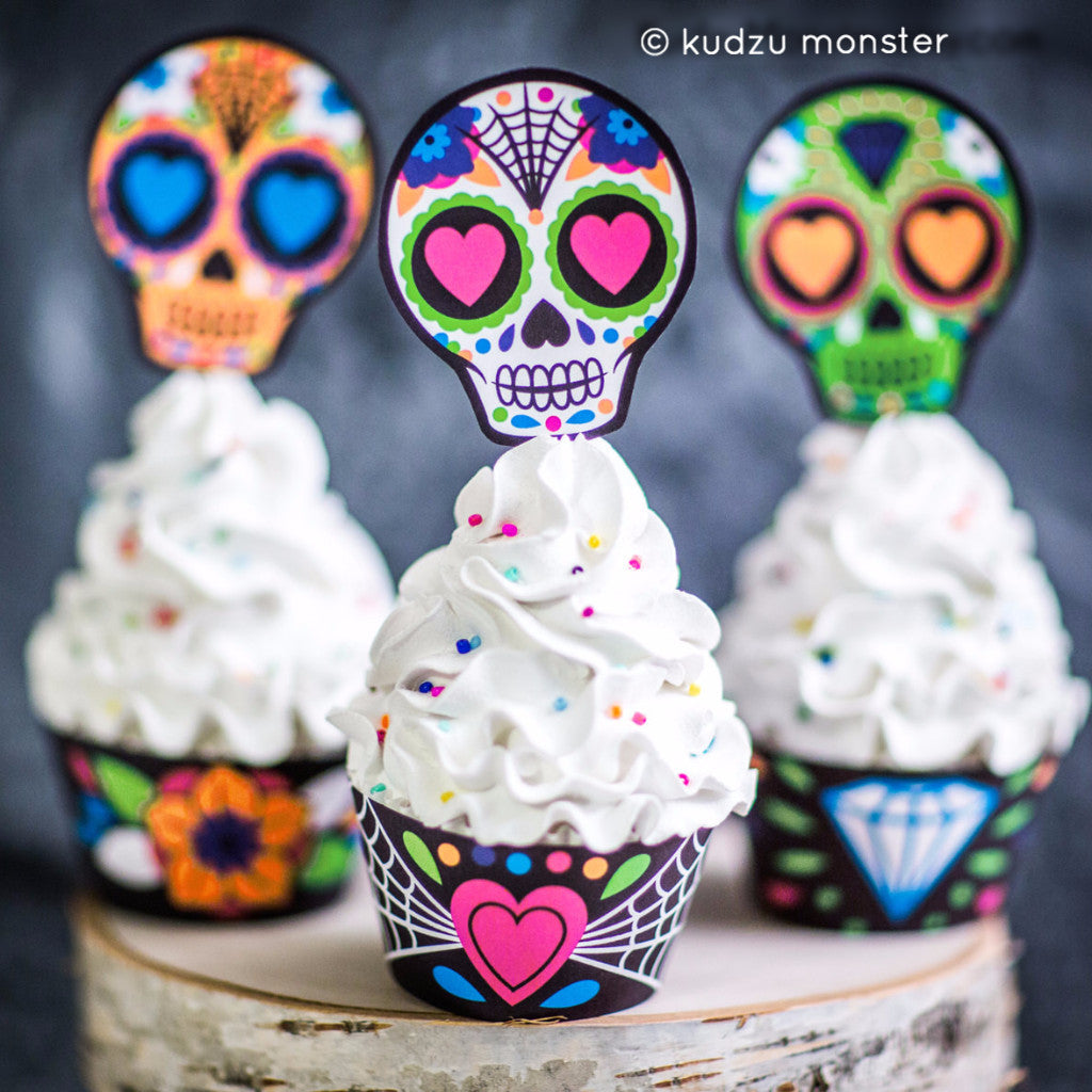 Sugar Skull Cupcake Printable Kit - Kudzu Monster
