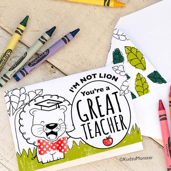 Coloring Activity Teacher Appreciation Card: Lion