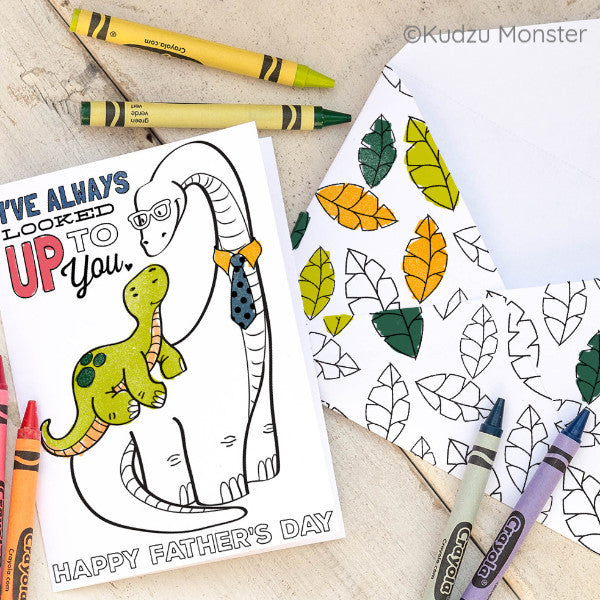 Long Neck Dinosaur Father's Day Coloring Greeting Card