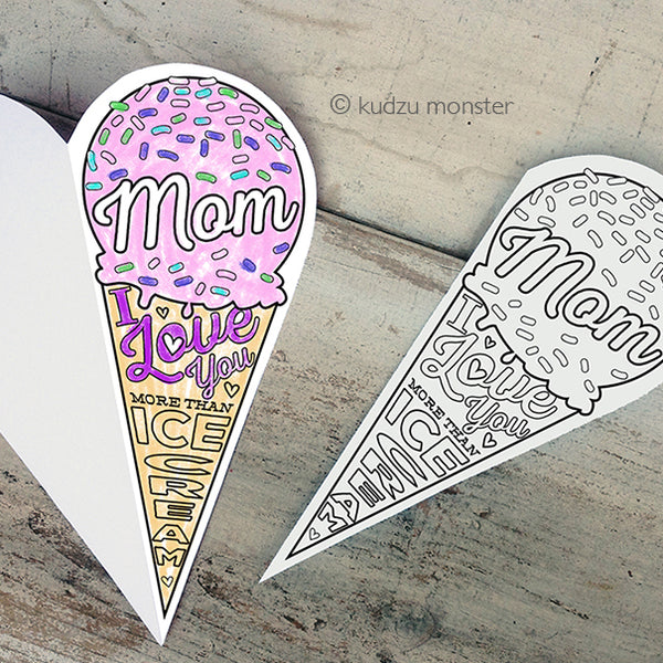 Ice Cream Coloring Mother's Day Card