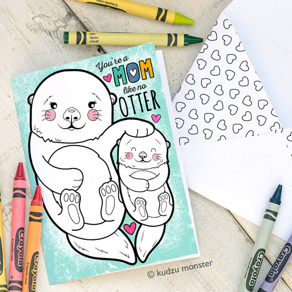 Coloring Activity Mother's Day Card: Otter