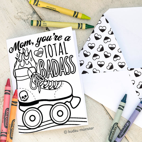 Coloring Activity Mother's Day Card: Roller Skate