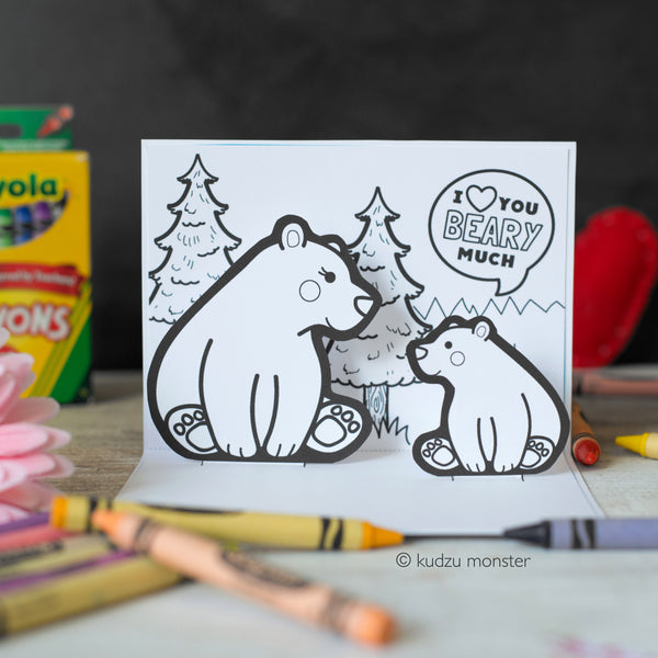 Pop Up Coloring Bear Mom Card