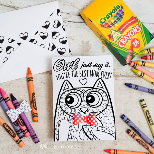 Coloring Activity Mother's Day Card:Owl
