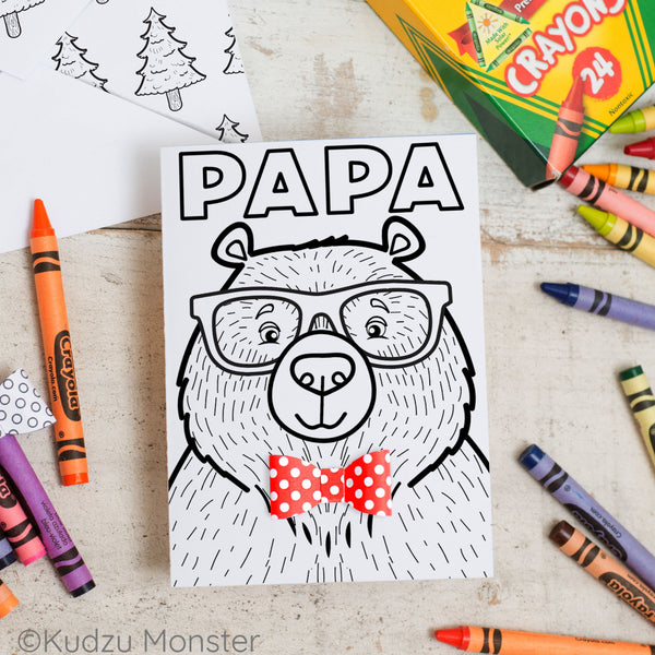 Papa Bear Father's Day Coloring Greeting Card Activity