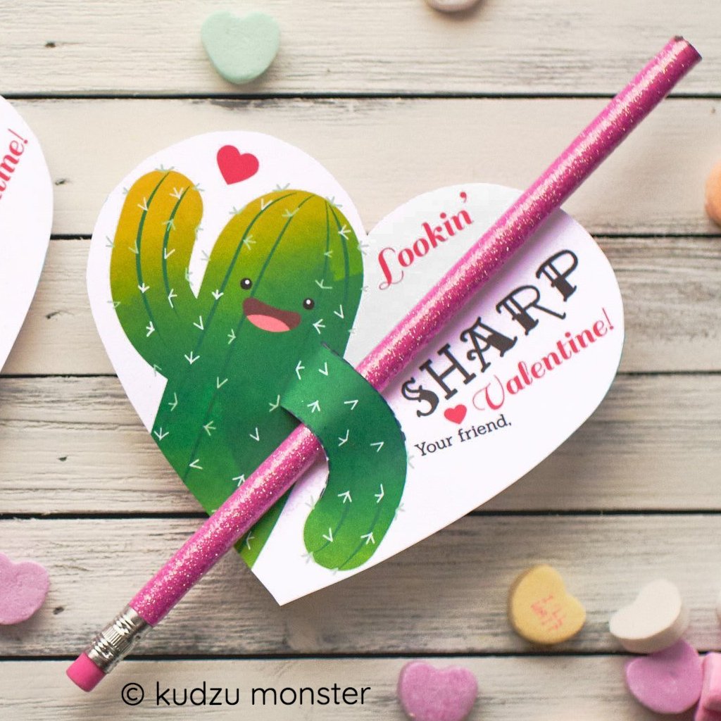 cactus pencil cup Cactus Pencil Valentine – Kudzu Monster