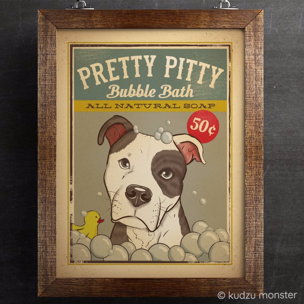 Pretty Pitty Retro Pit Bull Art