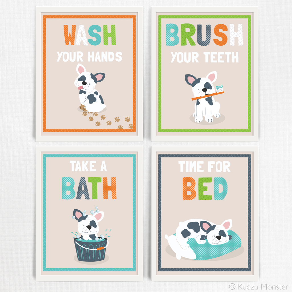 Printable Puppy Bathroom Art Set - Kudzu Monster
