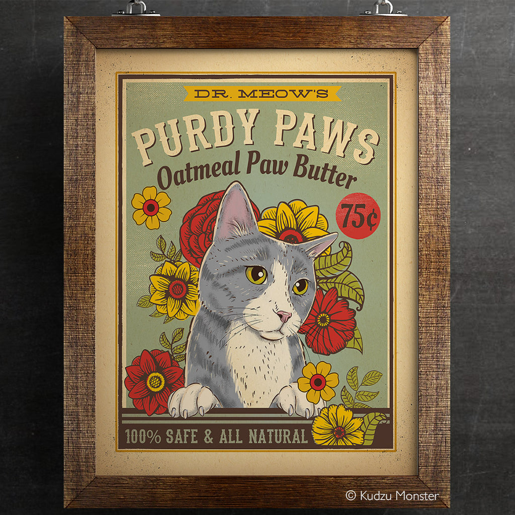 Purdy Paws Cat Vintage Style Art