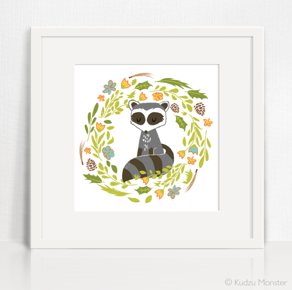 cute raccoon nursery art printable artwork woodland theme
