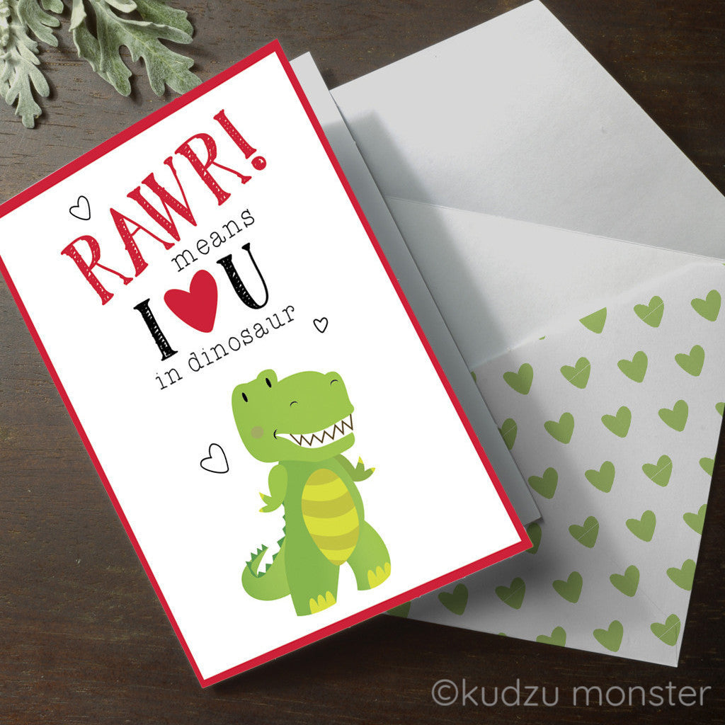 Dinosaur Rawr! Valentine Card - Kudzu Monster
