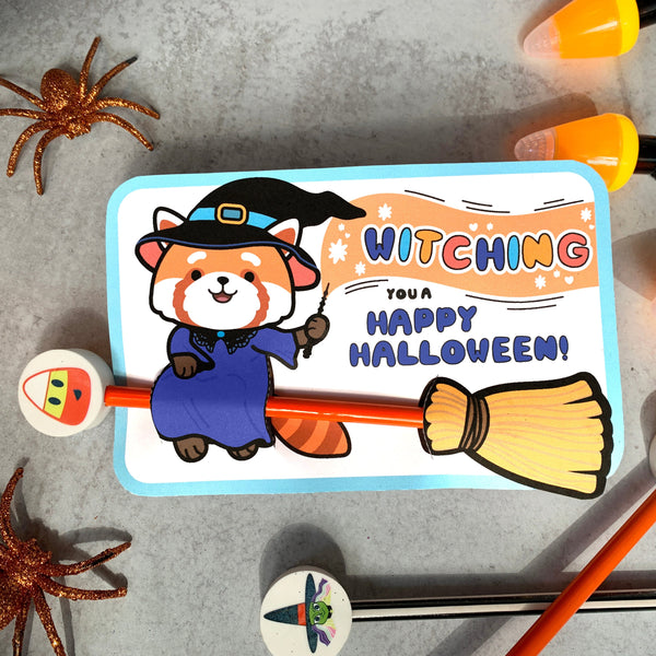 Cute Red Panda Witch Broom Pencil Holder