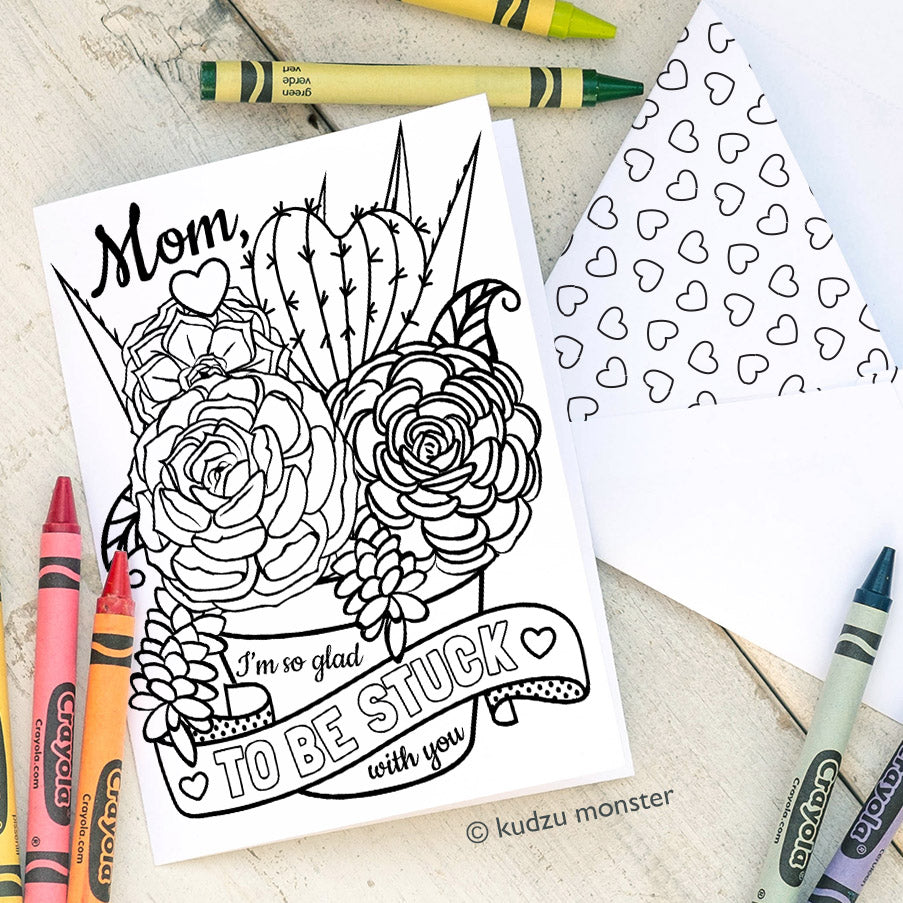 Coloring Activity Mother's Day Card: Succulents