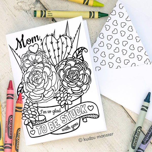 Coloring Activity Mother's Day Card: Succulents