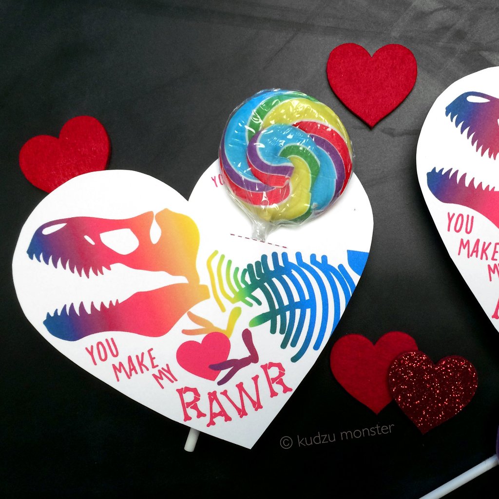 Rainbow Dinosaur Skull Valentines