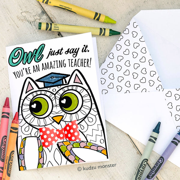 Coloring Activity Teacher Appreciation Card: Owl