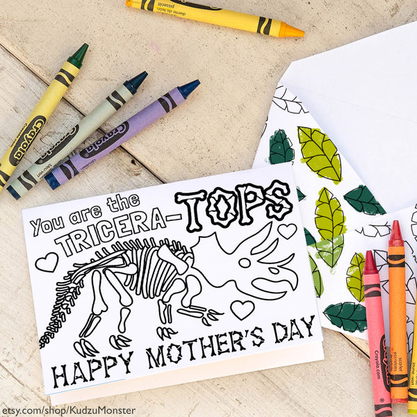 Coloring Activity Mother's Day Card: Triceratops
