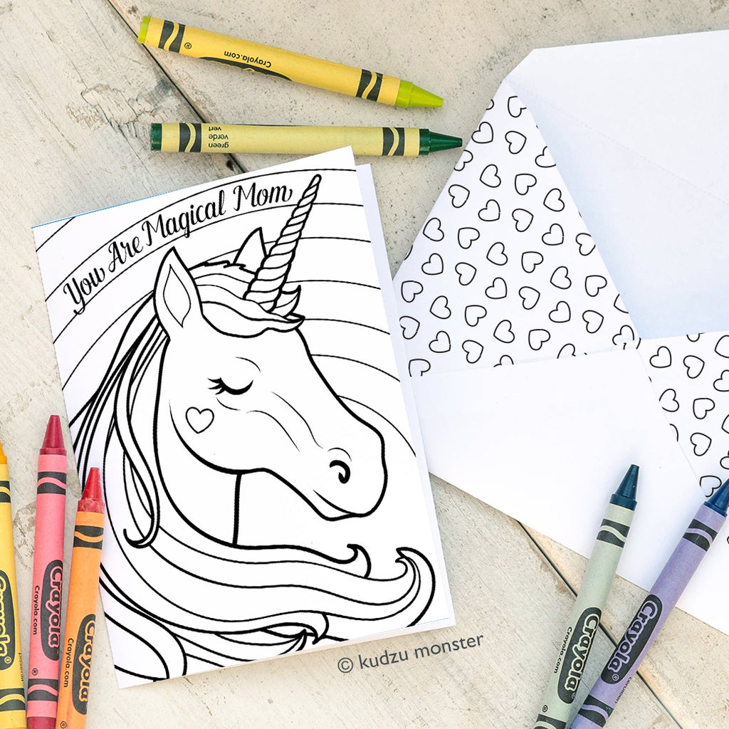 Unicorn Coloring Mother's Day Card