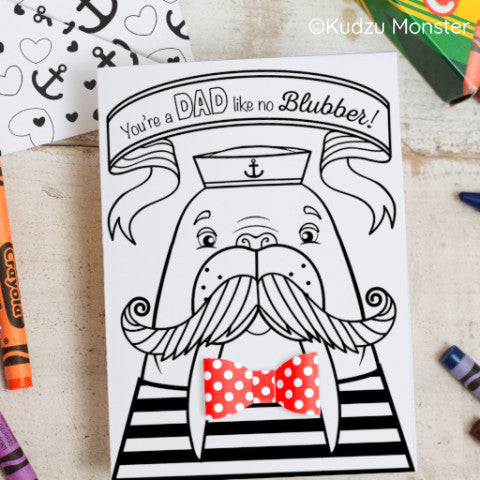 Walrus Father's Day Coloring Greeting Card Activity