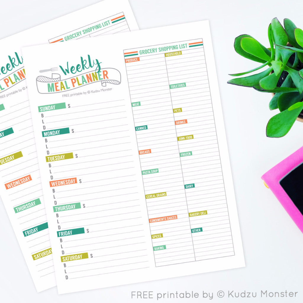 FREE Printable Weekly Meal Planner & Shopping List - Kudzu Monster
