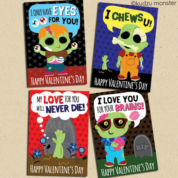 Zombie Classroom Valentine Cards - Kudzu Monster
