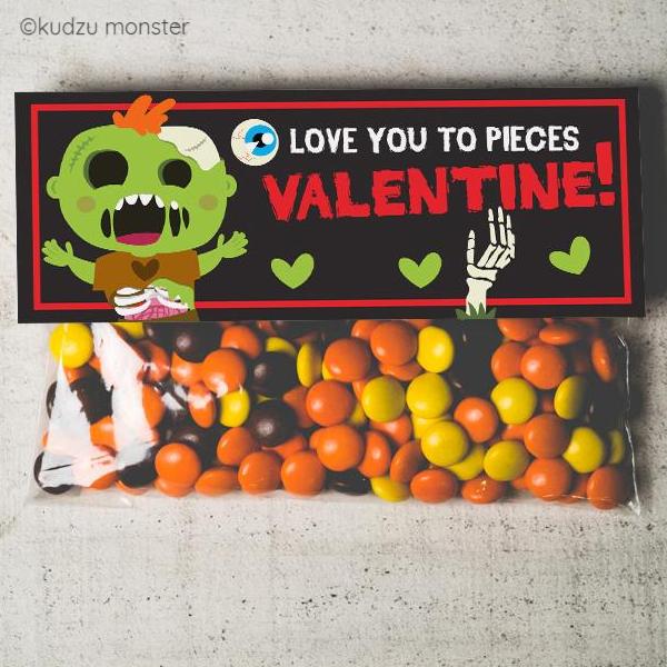 Zombie Love You to Pieces Valentine Treat Topper